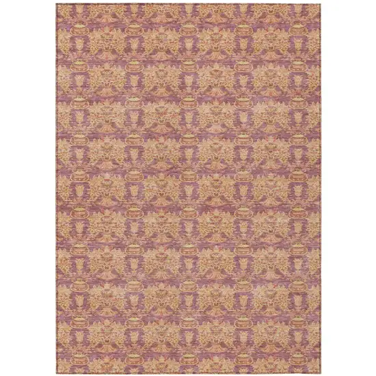 Mauve And Taupe Floral Washable Indoor Outdoor Area Rug Photo 2