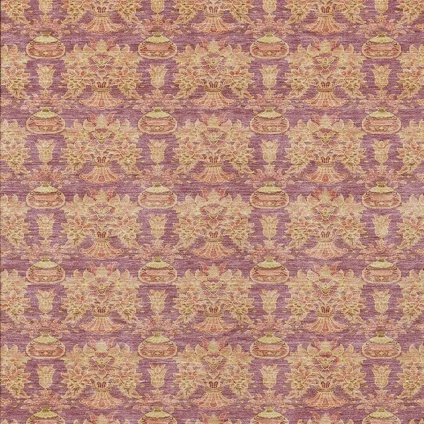 Mauve And Taupe Floral Washable Indoor Outdoor Area Rug Photo 3