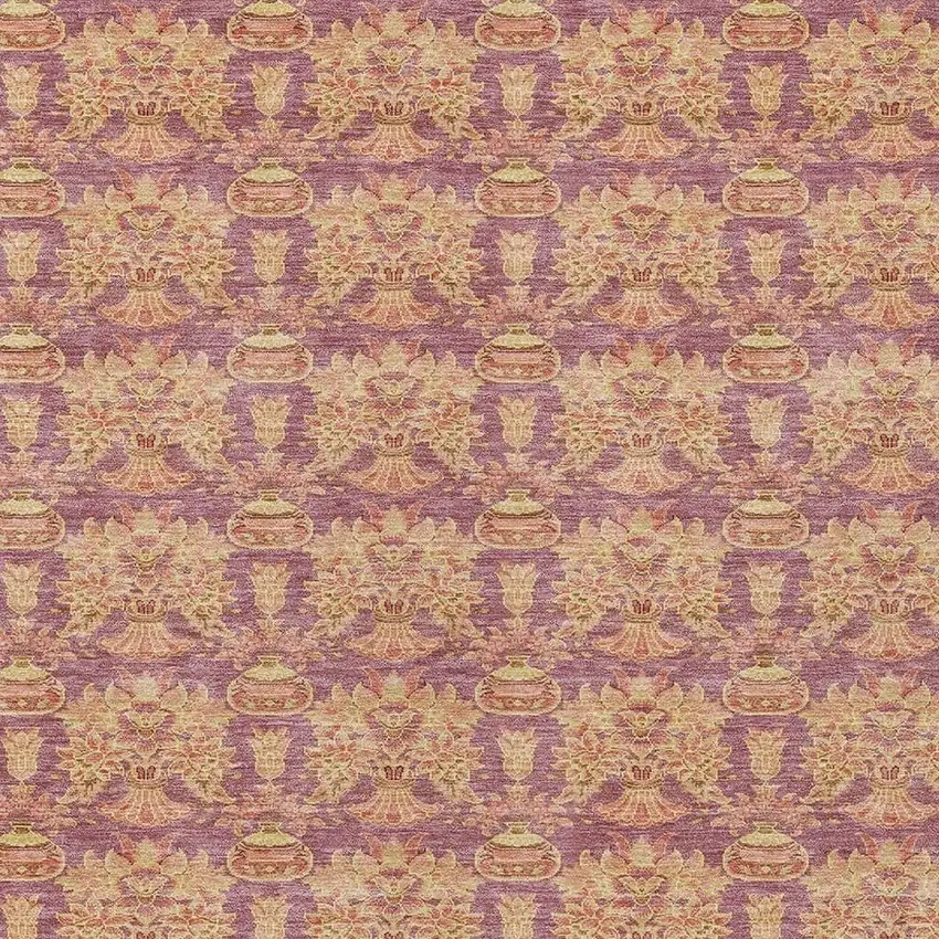 Mauve And Taupe Floral Washable Indoor Outdoor Area Rug Photo 5