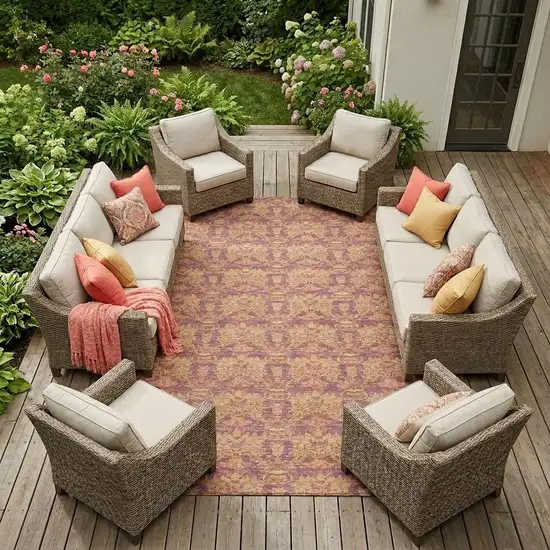 Mauve And Taupe Floral Washable Indoor Outdoor Area Rug Photo 1