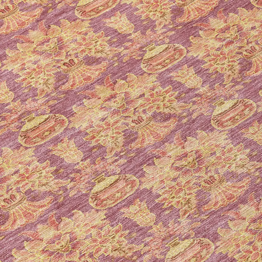 Mauve And Taupe Floral Washable Indoor Outdoor Area Rug Photo 8