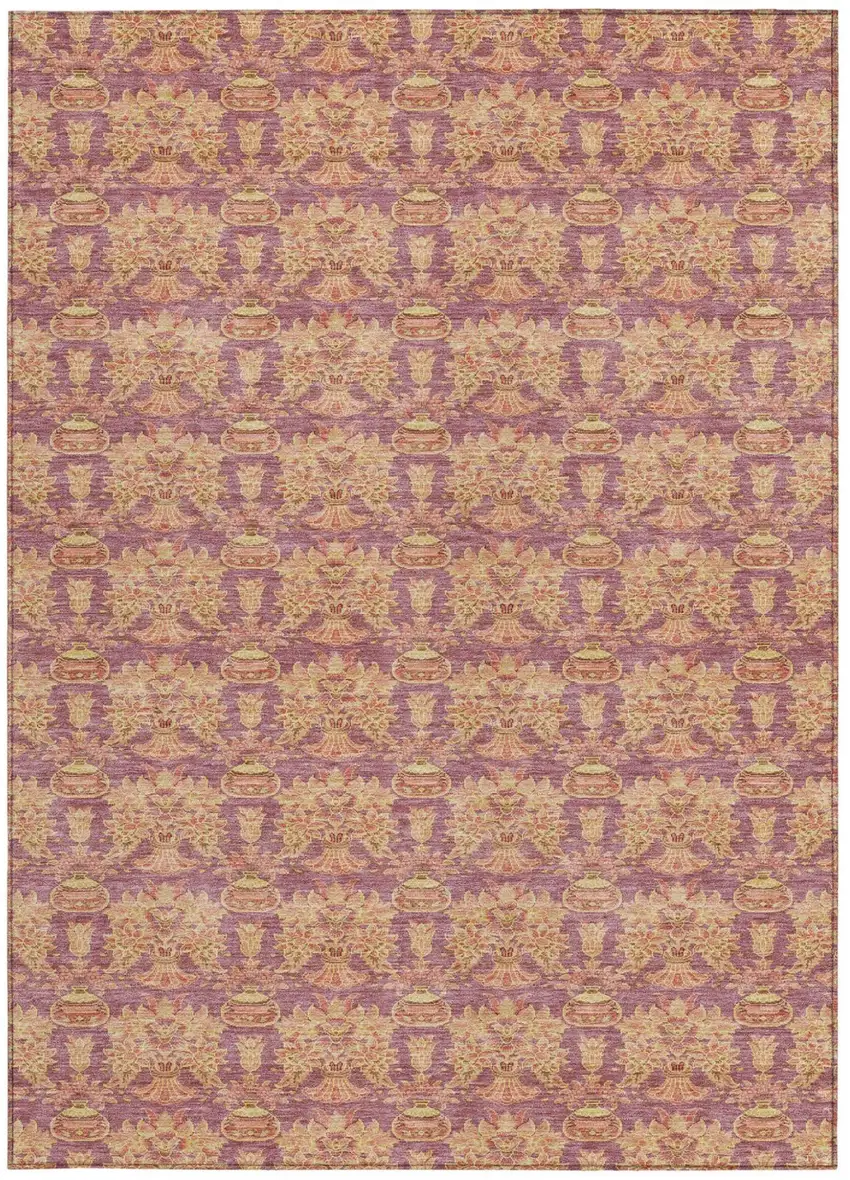 Mauve And Taupe Floral Washable Indoor Outdoor Area Rug Photo 4
