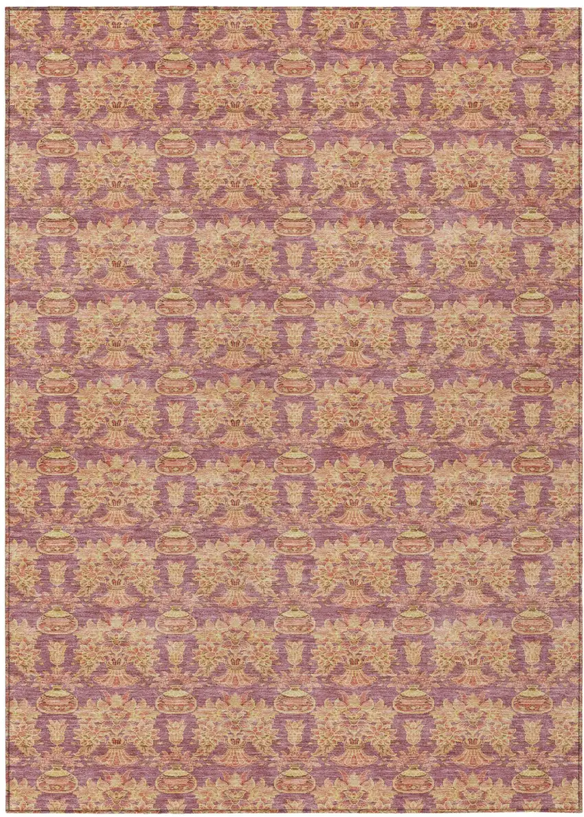 Mauve And Taupe Floral Washable Indoor Outdoor Area Rug Photo 2