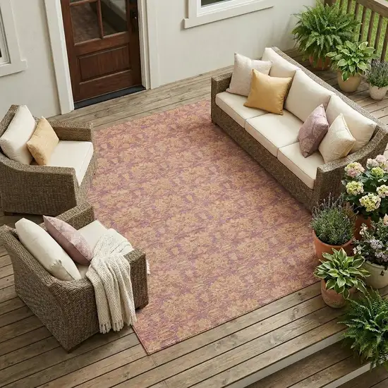 Mauve And Taupe Floral Washable Indoor Outdoor Area Rug Photo 1