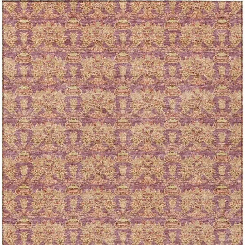 Mauve And Taupe Floral Washable Indoor Outdoor Area Rug Photo 6