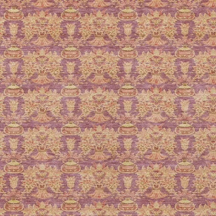 Mauve And Taupe Floral Washable Indoor Outdoor Area Rug Photo 5