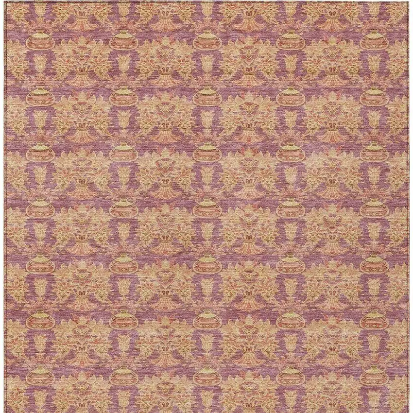 Mauve And Taupe Floral Washable Indoor Outdoor Area Rug Photo 3