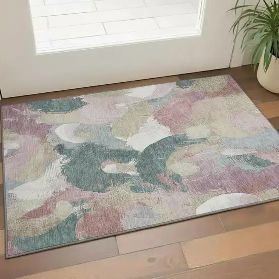 Mauve Beige And Blush Abstract Washable Area Rug With UV Protection Photo 2