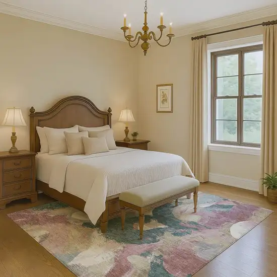 Mauve Beige And Blush Abstract Washable Area Rug With UV Protection Photo 6