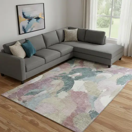 Mauve Beige And Blush Abstract Washable Area Rug With UV Protection Photo 2