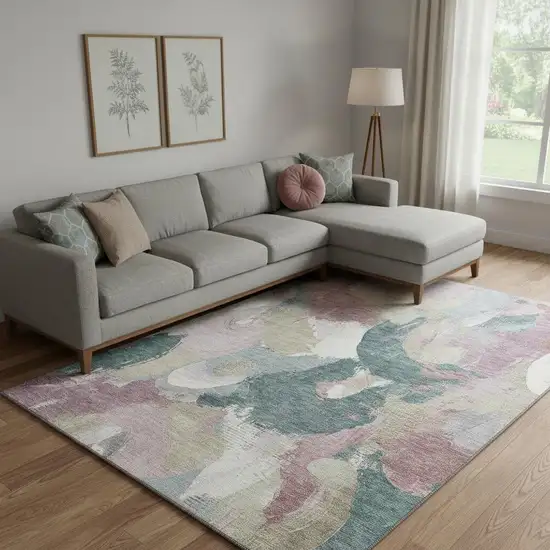 Mauve Beige And Blush Abstract Washable Area Rug With UV Protection Photo 2