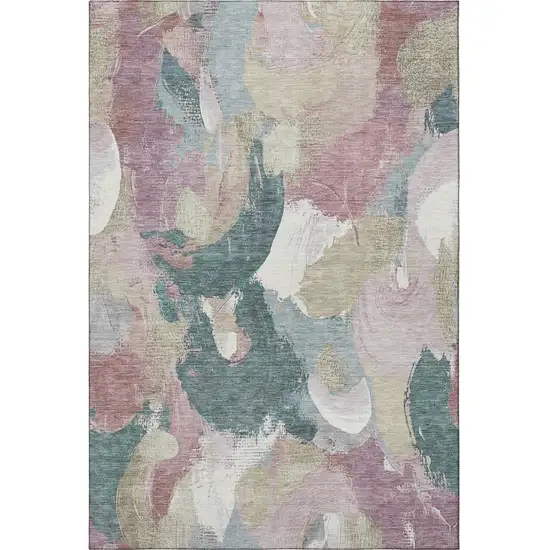 Mauve Beige And Blush Abstract Washable Area Rug With UV Protection Photo 3