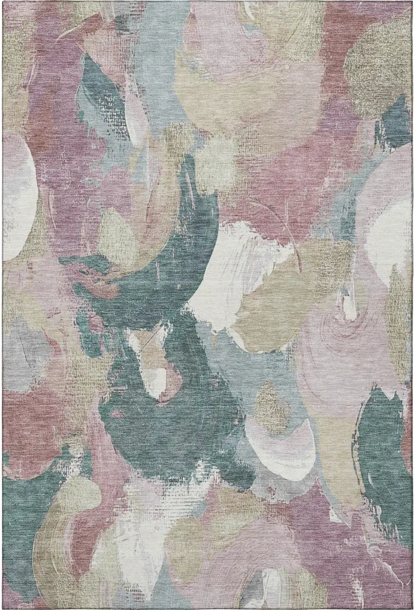 Mauve Beige And Blush Abstract Washable Area Rug With UV Protection Photo 3