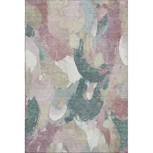 Photo of Mauve Beige And Blush Abstract Washable Area Rug With UV Protection