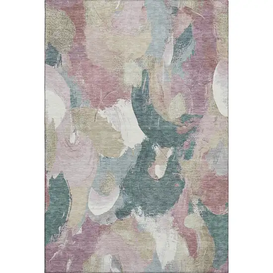 Mauve Beige And Blush Abstract Washable Area Rug With UV Protection Photo 1