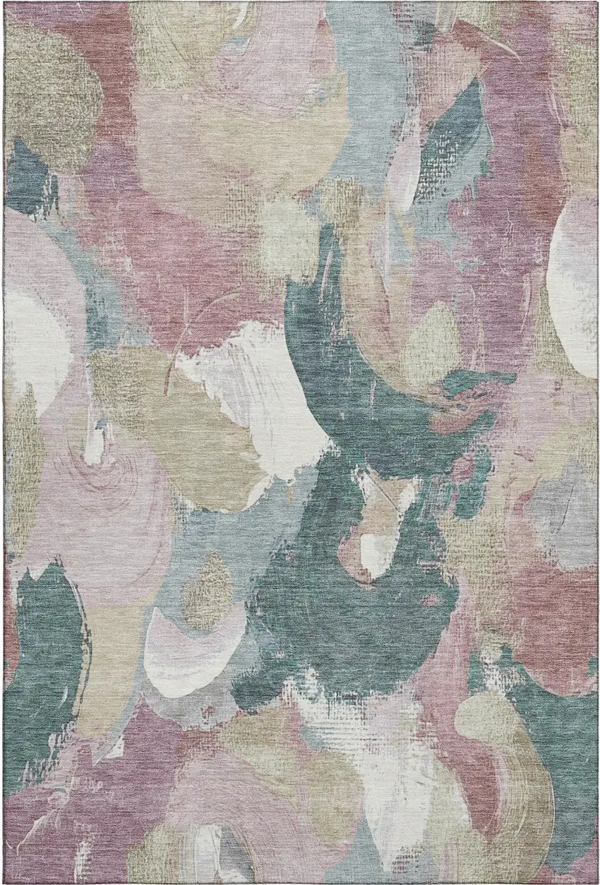 Mauve Beige And Blush Abstract Washable Area Rug With UV Protection Photo 1