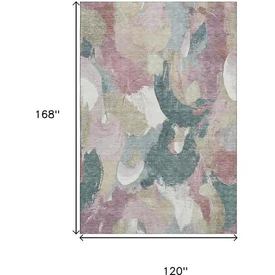 Mauve Beige And Blush Abstract Washable Area Rug With UV Protection Photo 8
