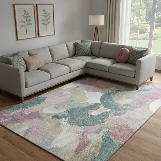 Mauve Beige And Blush Abstract Washable Area Rug With UV Protection Photo 2