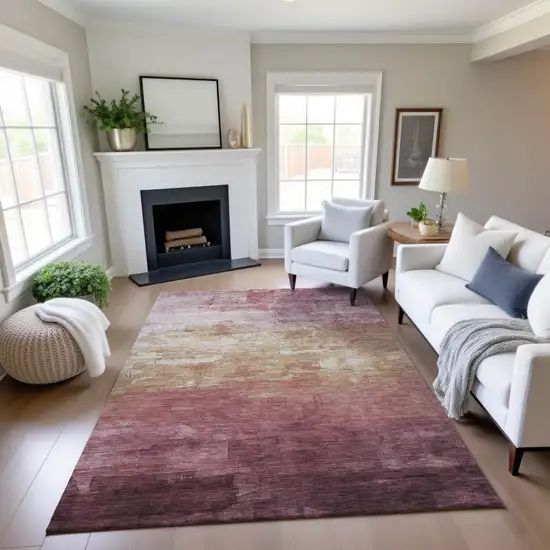 Mauve Beige And Pink Striped Washable Area Rug With UV Protection Photo 3