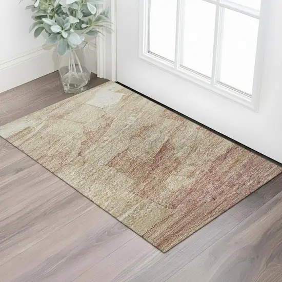 Mauve Beige And Pink Striped Washable Area Rug With UV Protection Photo 2