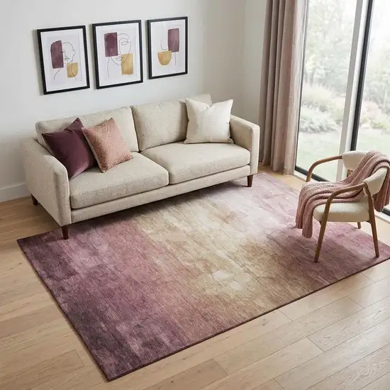Mauve Beige And Pink Striped Washable Area Rug With UV Protection Photo 1