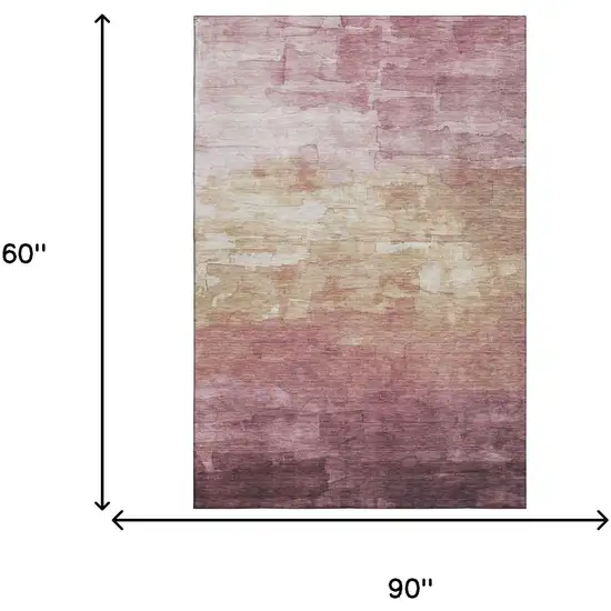 Mauve Beige And Pink Striped Washable Area Rug With UV Protection Photo 5