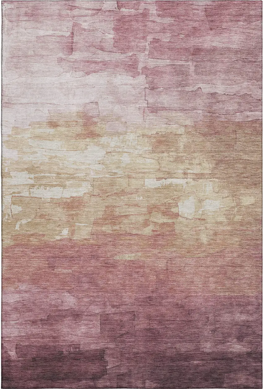 Mauve Beige And Pink Striped Washable Area Rug With UV Protection Photo 6