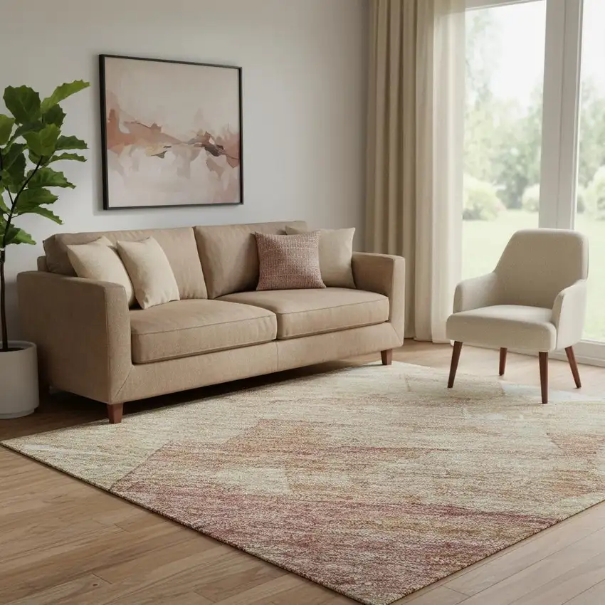 Mauve Beige And Pink Striped Washable Area Rug With UV Protection Photo 2