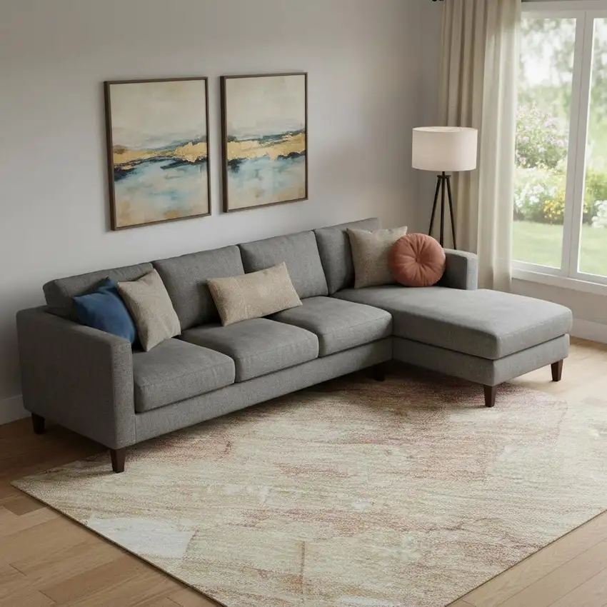 Mauve Beige And Pink Striped Washable Area Rug With UV Protection Photo 2