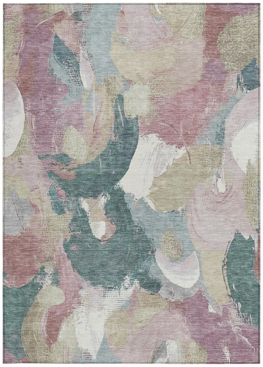 Mauve Beige And Sage Abstract Washable Indoor Outdoor Area Rug Photo 8