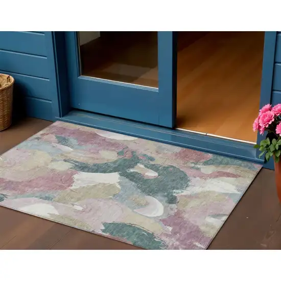 Mauve Beige And Sage Abstract Washable Indoor Outdoor Area Rug Photo 2