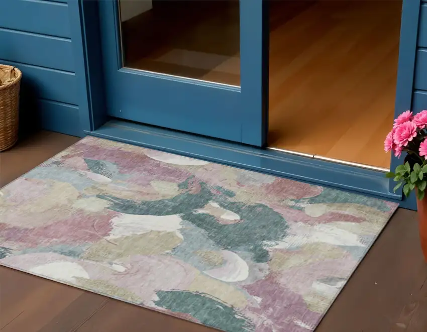 Mauve Beige And Sage Abstract Washable Indoor Outdoor Area Rug Photo 2