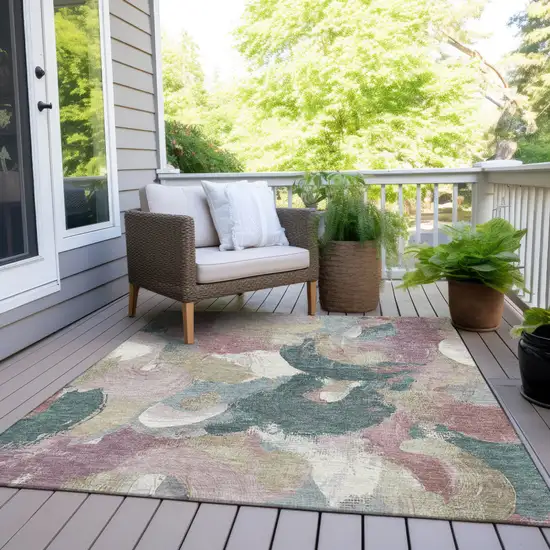 Mauve Beige And Sage Abstract Washable Indoor Outdoor Area Rug Photo 7