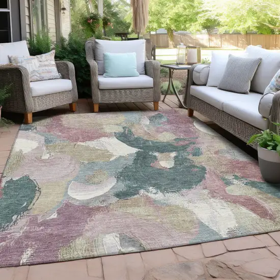 Mauve Beige And Sage Abstract Washable Indoor Outdoor Area Rug Photo 4