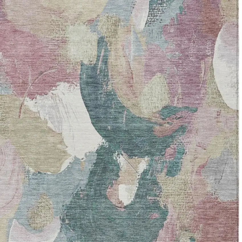 Mauve Beige And Sage Abstract Washable Indoor Outdoor Area Rug Photo 3