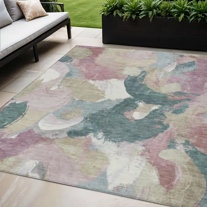 Mauve Beige And Sage Abstract Washable Indoor Outdoor Area Rug Photo 2