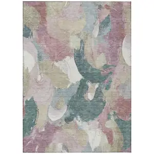 Photo of Mauve Beige And Sage Abstract Washable Indoor Outdoor Area Rug