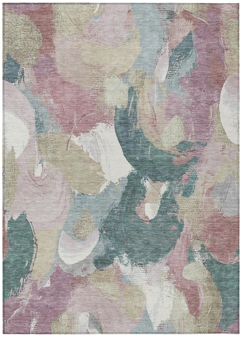 Mauve Beige And Sage Abstract Washable Indoor Outdoor Area Rug Photo 1