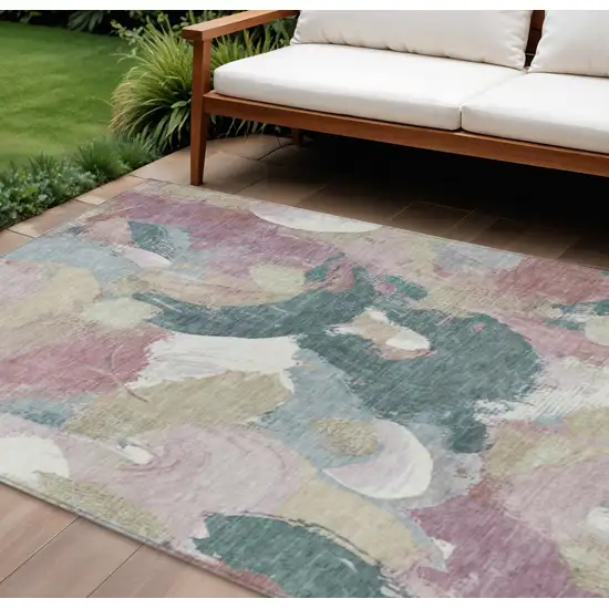 Mauve Beige And Sage Abstract Washable Indoor Outdoor Area Rug Photo 2