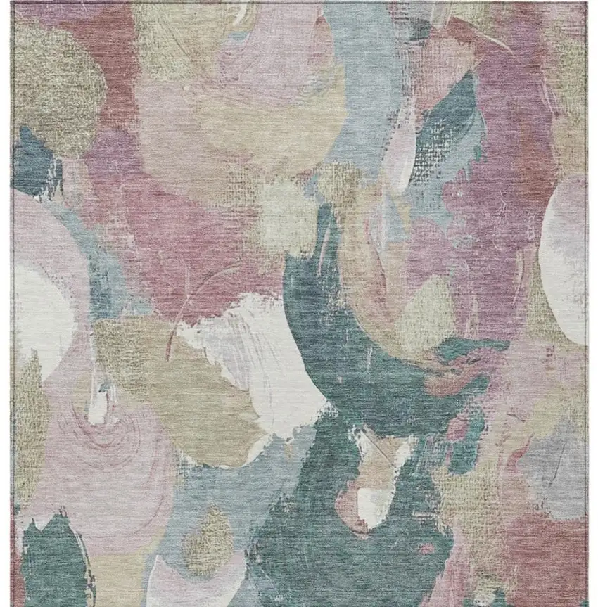 Mauve Beige And Sage Abstract Washable Indoor Outdoor Area Rug Photo 6