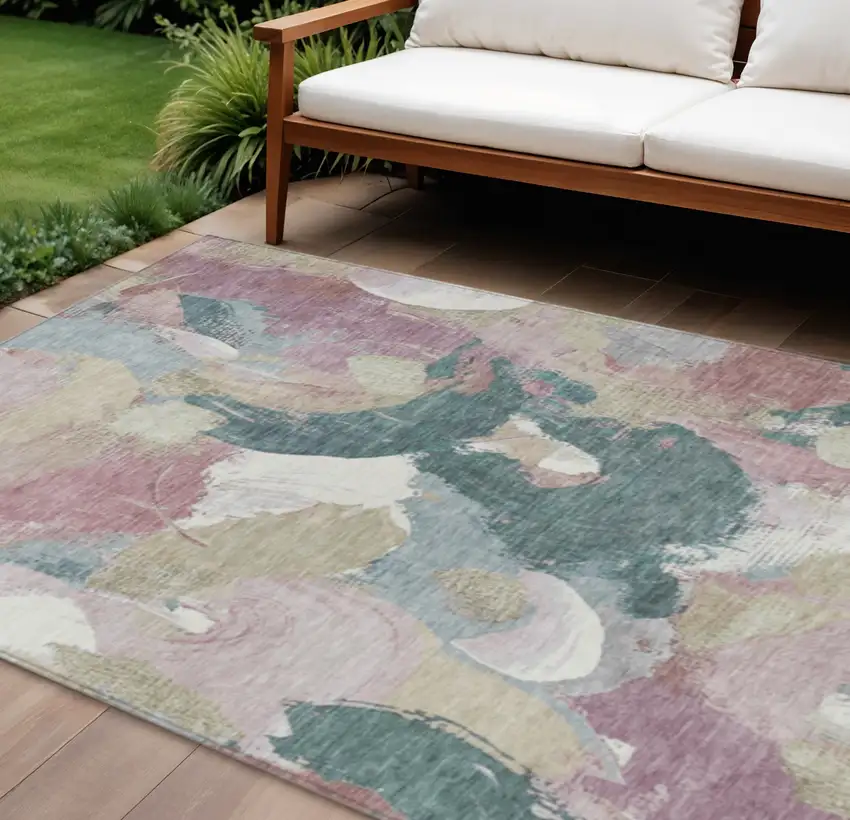 Mauve Beige And Sage Abstract Washable Indoor Outdoor Area Rug Photo 2