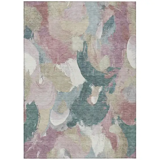 Mauve Beige And Sage Abstract Washable Indoor Outdoor Area Rug Photo 1
