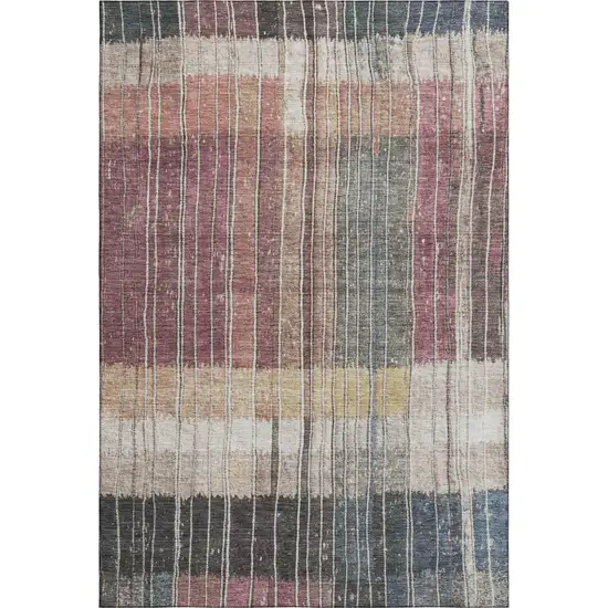 Mauve Blue And Beige Striped Washable Area Rug With UV Protection Photo 7