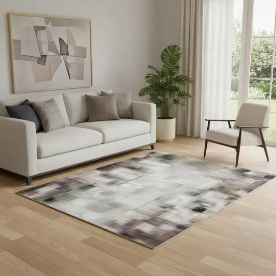 Mauve Blue And Beige Striped Washable Area Rug With UV Protection Photo 2