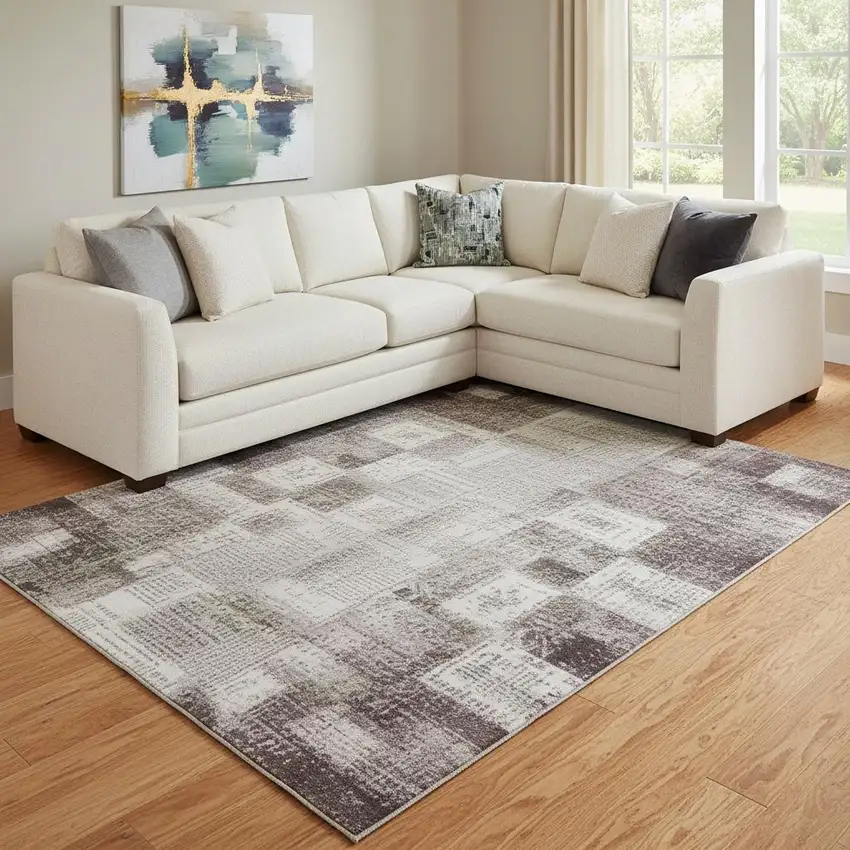 Mauve Blue And Beige Striped Washable Area Rug With UV Protection Photo 2