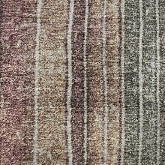 Mauve Blue And Beige Striped Washable Area Rug With UV Protection Photo 3