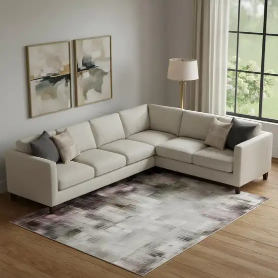 Mauve Blue And Beige Striped Washable Area Rug With UV Protection Photo 2