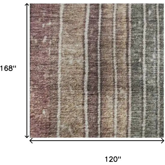 Mauve Blue And Beige Striped Washable Area Rug With UV Protection Photo 9