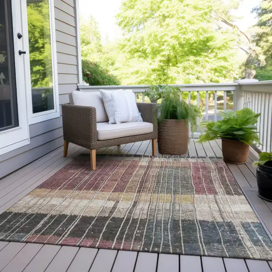 Mauve Blue And Gold Striped Washable Indoor Outdoor Area Rug Photo 6