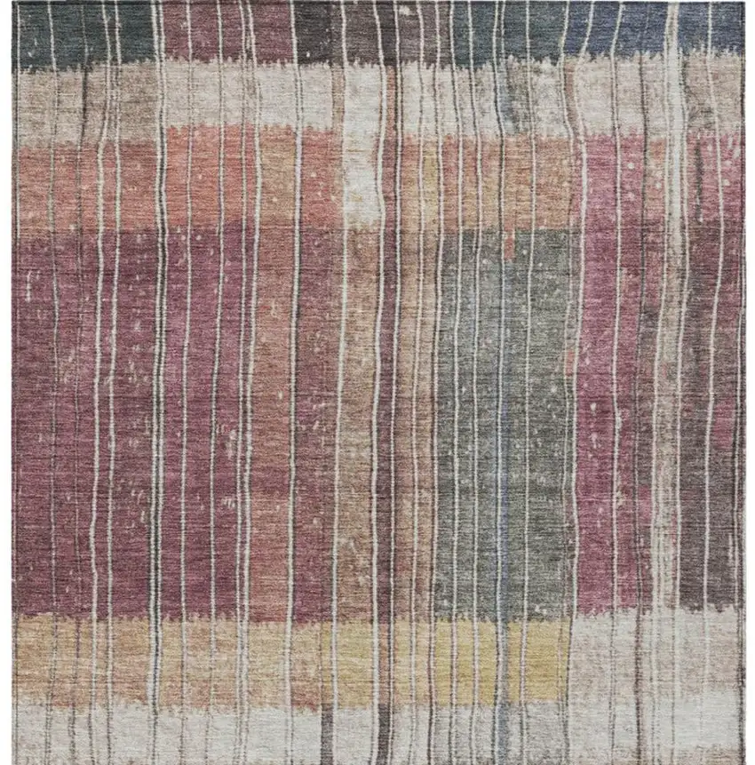 Mauve Blue And Gold Striped Washable Indoor Outdoor Area Rug Photo 1